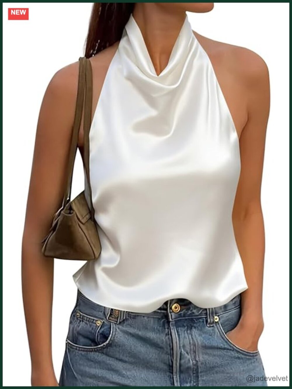 Satin Halter Tank Top - Backless High Mock Neck Camisole Tops for Going Out